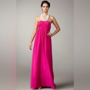 Aidan Mattox Pink Pearl Bib Long Dress Size 4